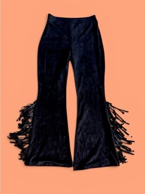 Black Fringe Flared Pants